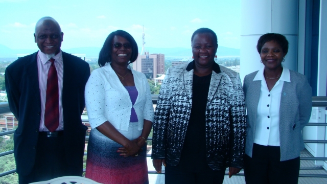 L-R: Dr Haruna Jibril, Director of Department of Public Health; WR Dr Zawaira, Hon. Makgato and Ms Naledi Mlaudzi, Acting Deputy Permanent Secretary for Preventive Services ..