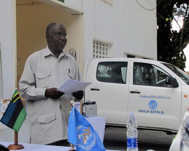 The Minister for Health for Zanzibar, Hon. Juma Duni Hajji, delivering remarks during the ceremony