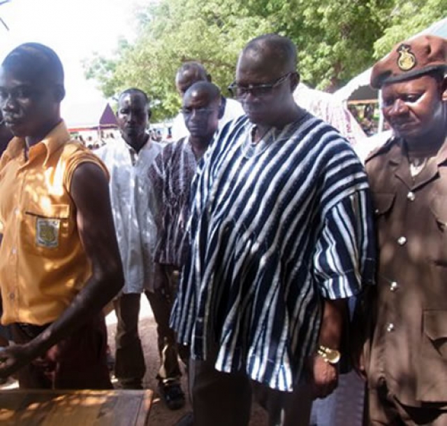 The Honourable Regional Minister, Alhaji Amin Sulemana, middle, witnesses the first shot