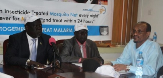 The Hon Minister of Health Dr Riek Gai Kok, State Minister for Health of Central Equatoria, Hon Dr Emmanuel Ija and the WHO Representative, Dr Abdi Mohammed at the press conference