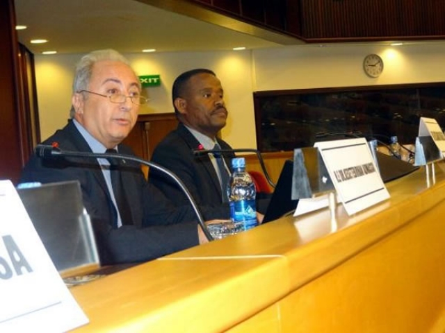 L-R: Dr. Khaled Bessaoud, Acting Country Representative to WHO Ethiopia, Dr Amha Kebede, Acting Director General of the EHNRI, delivering opening remarks, UN ECA, Addis Ababa, 28 August