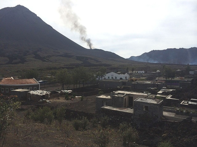 A view of the slowly advancing lava and the extent of the damages caused by it in the community of Chã das Caldeiras