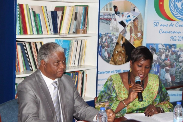 Right to left - the WHO representative in Cameroon, Dr Charlotte Faty Ndiaye; and the Director of health promotion in the ministry of health Dr Saa.