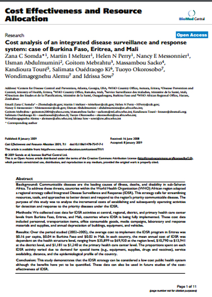 Cost analysis of an integrated disease surveillance and response system