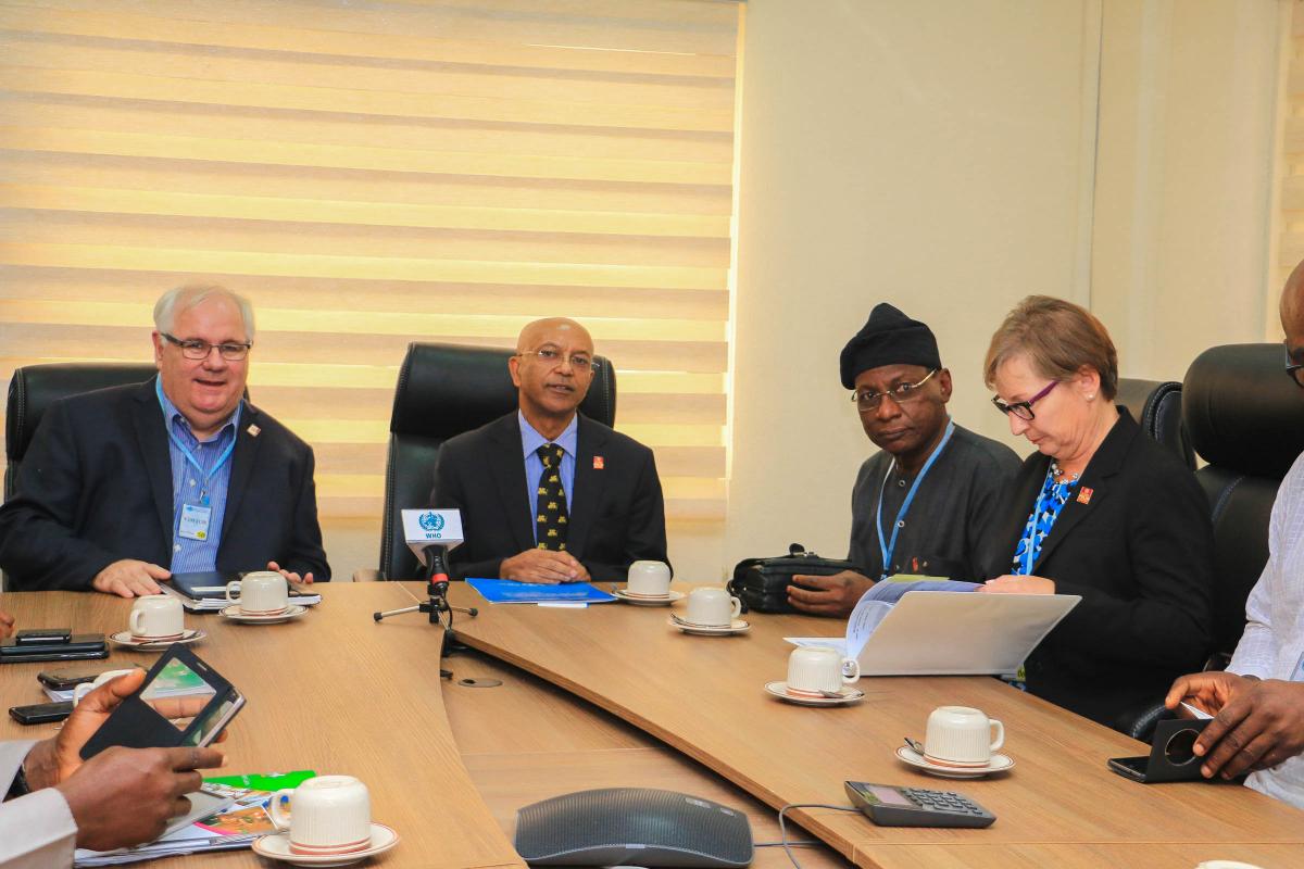 From L – R,  IPPC Chairman Mr Michael McGovern, WHO Country Representative Dr Wondimagegnehu Alemu, National Polio Plus Chairman Dr Tunji Funso and Rotary International Polio Plus Director Carol Pandak