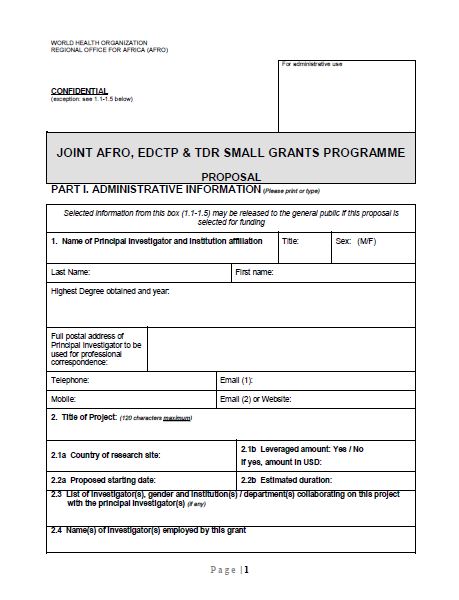 Proposal Form 2017: Joint WHO-AFRO/TDR/EDCTP Small Grants Scheme for implementation research on infectious diseases of poverty