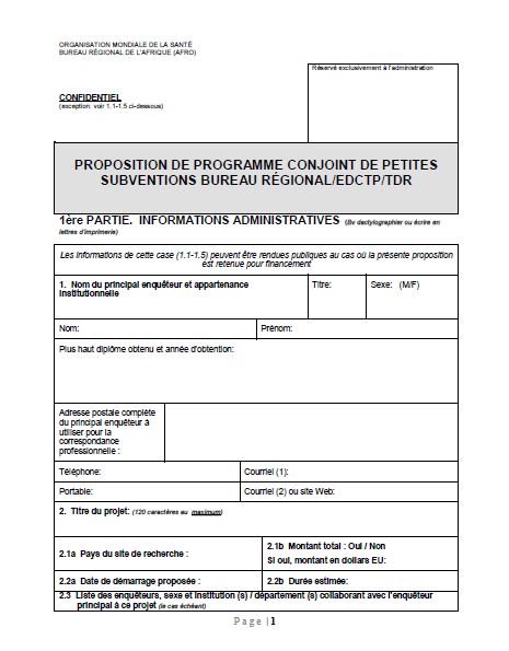 2017: Programme conjoint de petites subventions Bureau régional/TDR/EDCTP pour la recherche opérationnelle sur les maladies infectieuses de la pauvreté