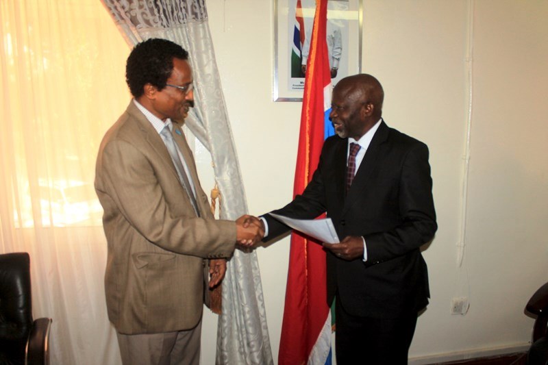 Hon. Ousainou Darboe in receiving credentials from Dr. Desta Tiruneh as new WHO Representative, warmly welcome and assured him of a fruitful collaboration with Government of The Gambia