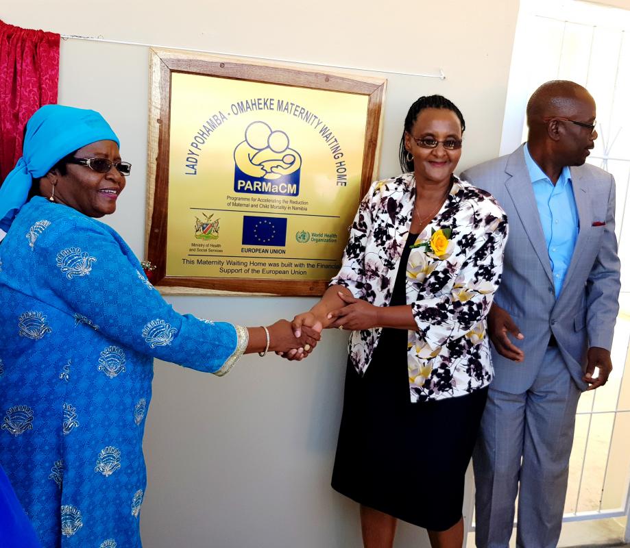 Former First Lady Madame Pohamba and the Deputy Permanant Secretary of the Ministry of Health and Social Services Mrs Katjivena, with the Honorable Governor of Omahake Region Honorable Uitele