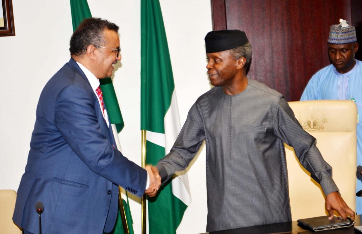  Nigeria's Vice President welcoming WHO Director General in his office at the Presidential Villa in Abuja