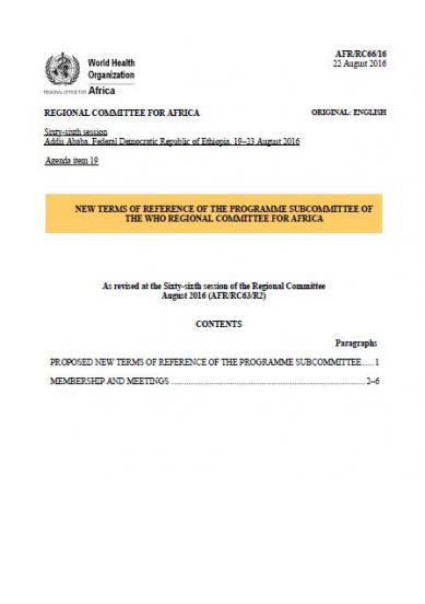 Terms of reference of the programme subcommittee of the WHO Regional Committee for Africa