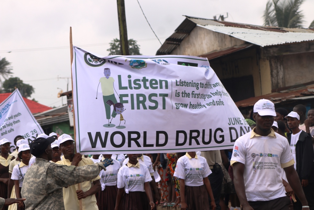 Cross session of students during  the  parade on World Drug Day in Monrovia