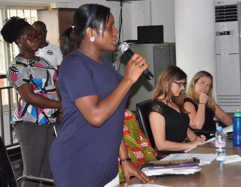 Mrs. Victoria Katawera Nyanzi, WHO-Liberia NCDs Technical Officer, making remarks during the National  Cancer Policy validation workshop in Monrovia