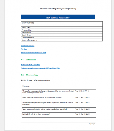 AVAREF Non-clinical assessment