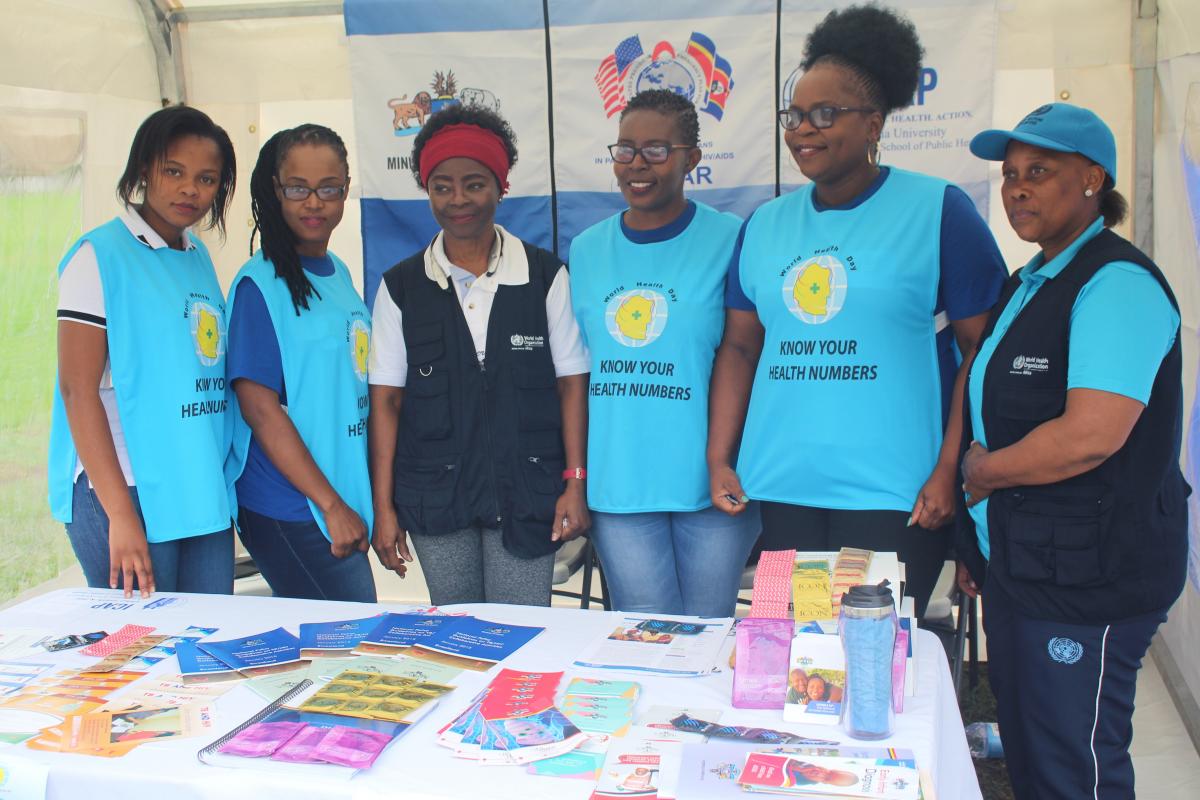 Dr Cornelia Atsyor , WHO Eswatini Country representative and Ms Thandekile Thwala, her secretary posing with service providers during the World Health Day commemoration