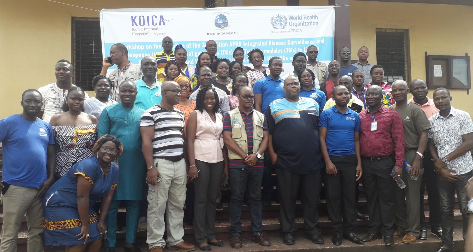 Group photo of participants at the Adaptationof  AFRO's 3rd Edition IDSR Technical Guidelines workshop in Buchanan City, Liberia