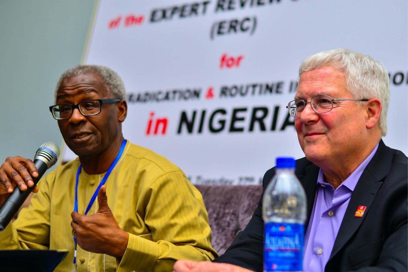 Prof Tomori (left) chairing ERC review meeting with polio experts