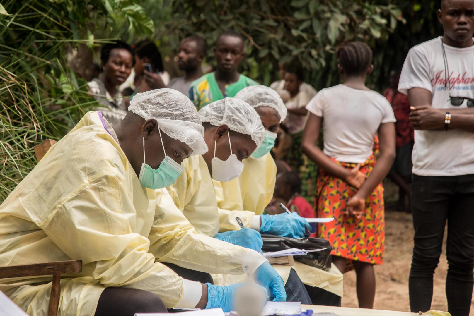 Preparation and disinfection of a house by the IPC team in Moto, Bikoro, Equateur Province, after the discovery of a confirmed Ebola case.