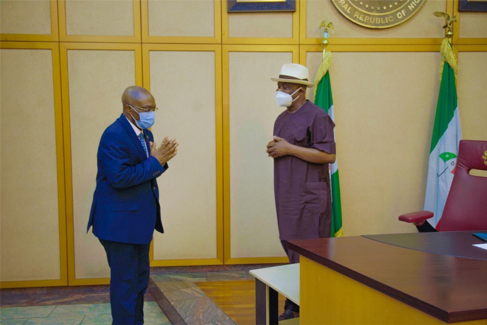 Governor Wike _right welcoming the WR, Dr Walter Kazadi Mulombo to Rivers State Government House. Photo credit_ WHO_Ogbeidee