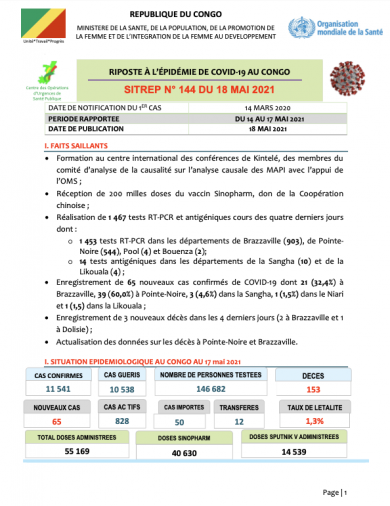 Riposte à l’épidémie de COVID-19 au Congo : Rapports de situation