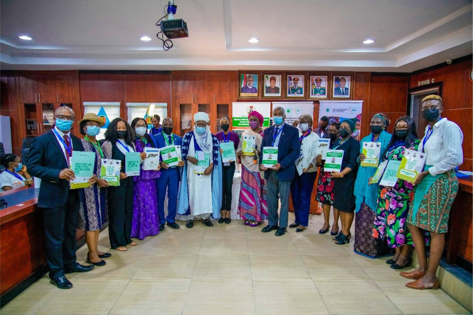 Dignitaries at the launch of the National Policy on Health and Development of Adolescent and young peopl in Nigeira, its implementation plan and Monitoring and eveluation Plan ( 2021-2025)