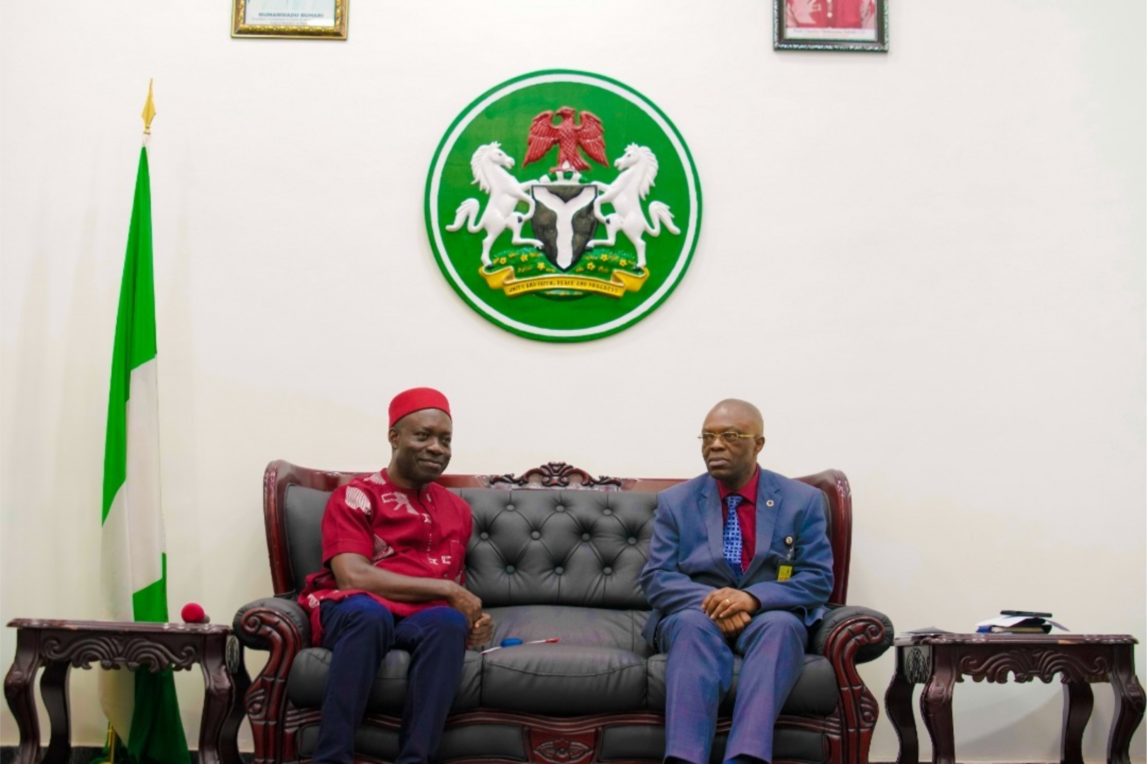 Governor Soludo (left) welcoming Dr Mulombo to Awka Government lodge