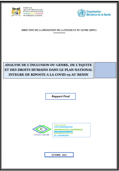 ANALYSE DE L’INCLUSION DU GENRE, DE L’EQUITE ET DES DROITS HUMAINS DANS LE PLAN NATIONAL INTEGRE DE RIPOSTE A LA COVID-19 AU BENIN