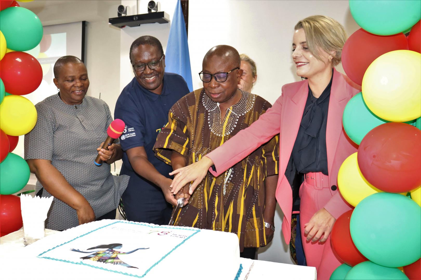 Minister for Health, Hon. Kwaku Agyeman-Manu supported by WR Dr Kasolo and development partners