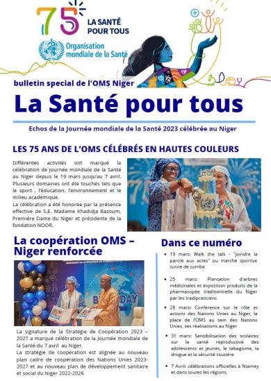 Bulletin spécial de l’OMS Niger résumant les activités clés de la Journée mondiale de la Santé 2023. 