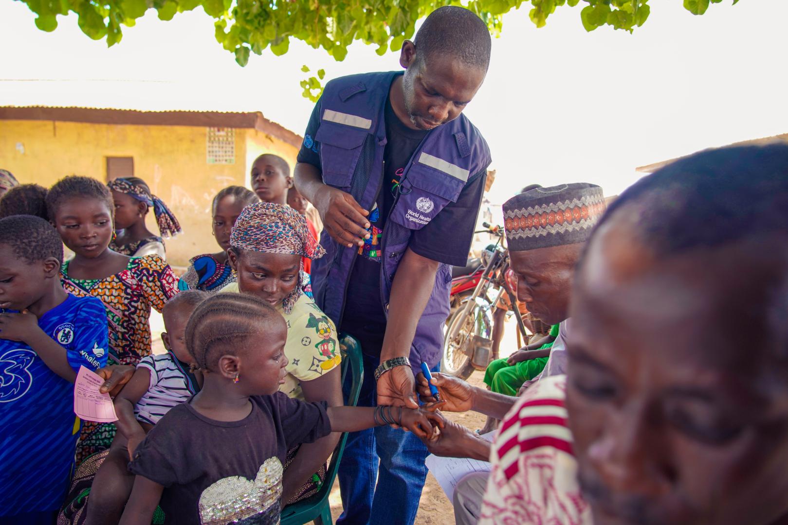 Children on a queue  for FIPV and nOPV vaccines at Bororo settlement