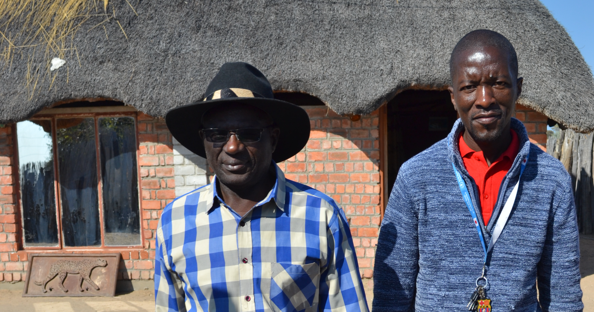 Hompa Alfons Kaundu of the Mbunza Traditional Authority (left) was the first person to get vaccinated in Sigone village in Kavango West. He is pictured here with Johannes Kambembe, the Primary Health Care Coordinator for Ncamagoro District in Kavango West also played a crucial role in getting communities vaccinated against Covid-19