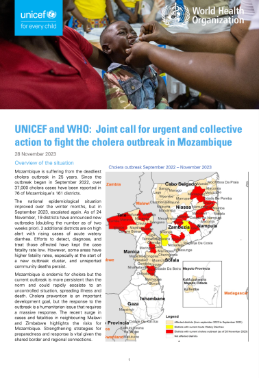 UNICEF and WHO: Joint call for urgent and collective action to fight the cholera outbreak in Mozambique