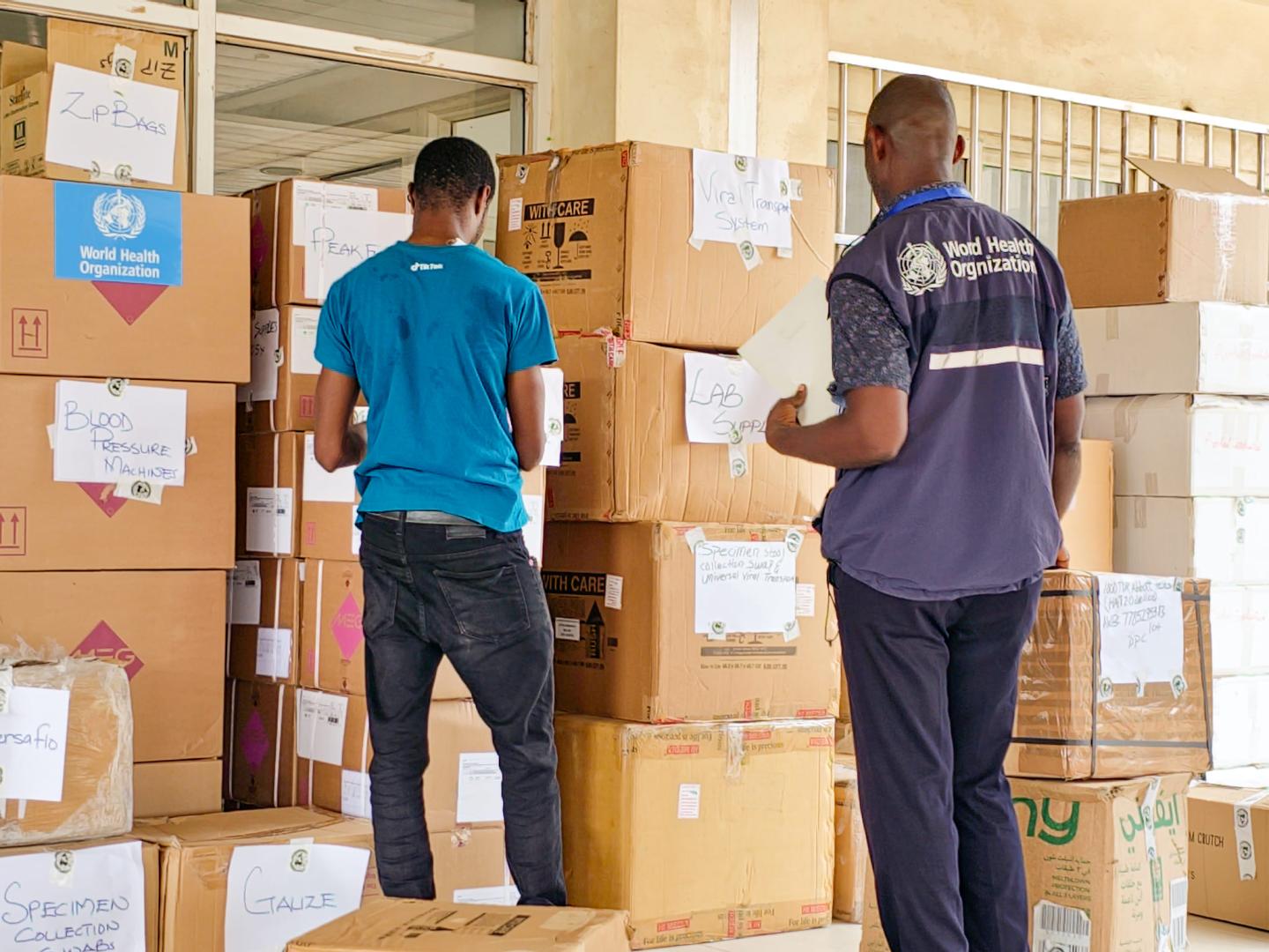 Essential medical supplies donated by WHO to the Ministry of Health