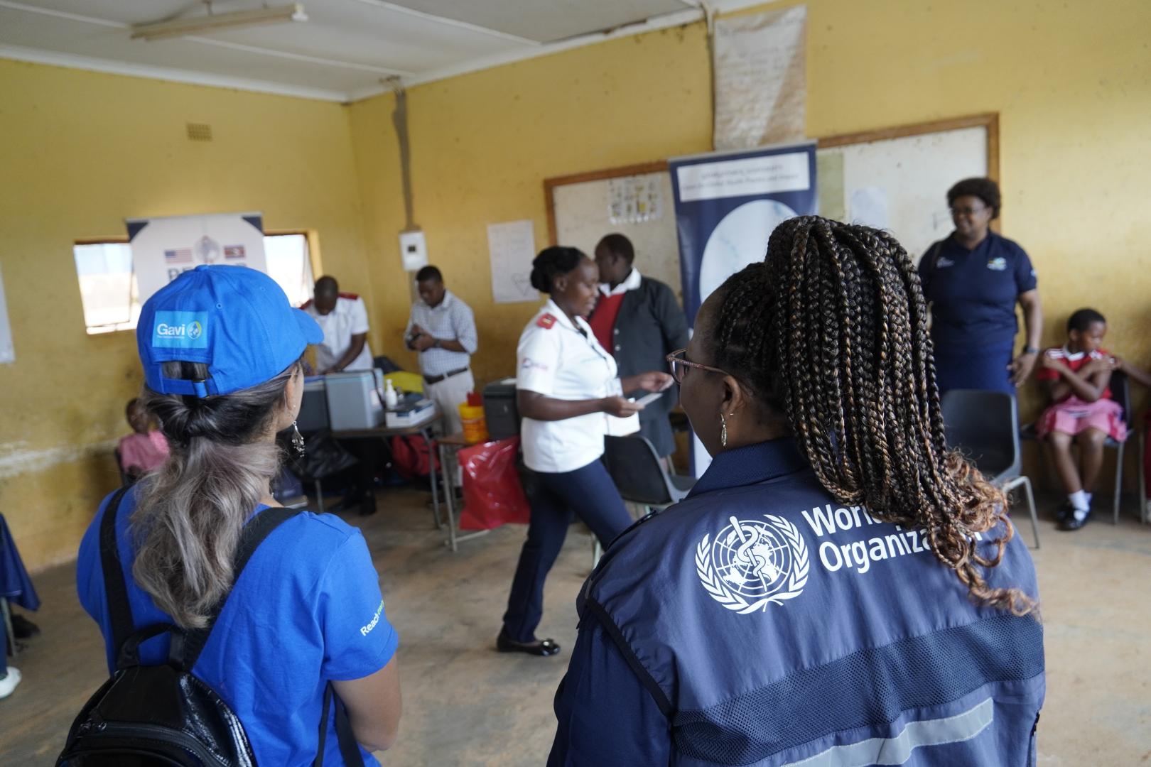 GAVI and WHO joint field visit with MOH at Cana Primary where there was an ongoing HPV vaccination drive