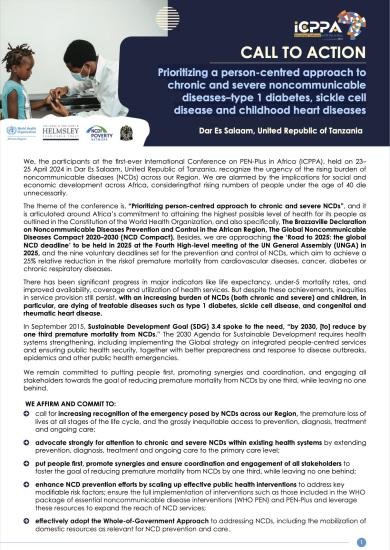 Call to action - Prioritizing a person-centred approach to chronic and severe noncommunicable diseases–type 1 diabetes, sickle cell disease and childhood heart diseases