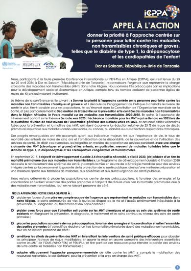 Appel à l'action : Donner la priorité à l’approche centrée sur la personne pour lutter contre les maladies non transmissibles chroniques et graves, telles que le diabète de type 1, la drépanocytose et les cardiopathies de l’enfant