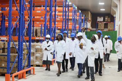 WHO Malawi tour of the Central Medical Stores, taking stock and inspecting how medicines are stocked during the Scoping Mission