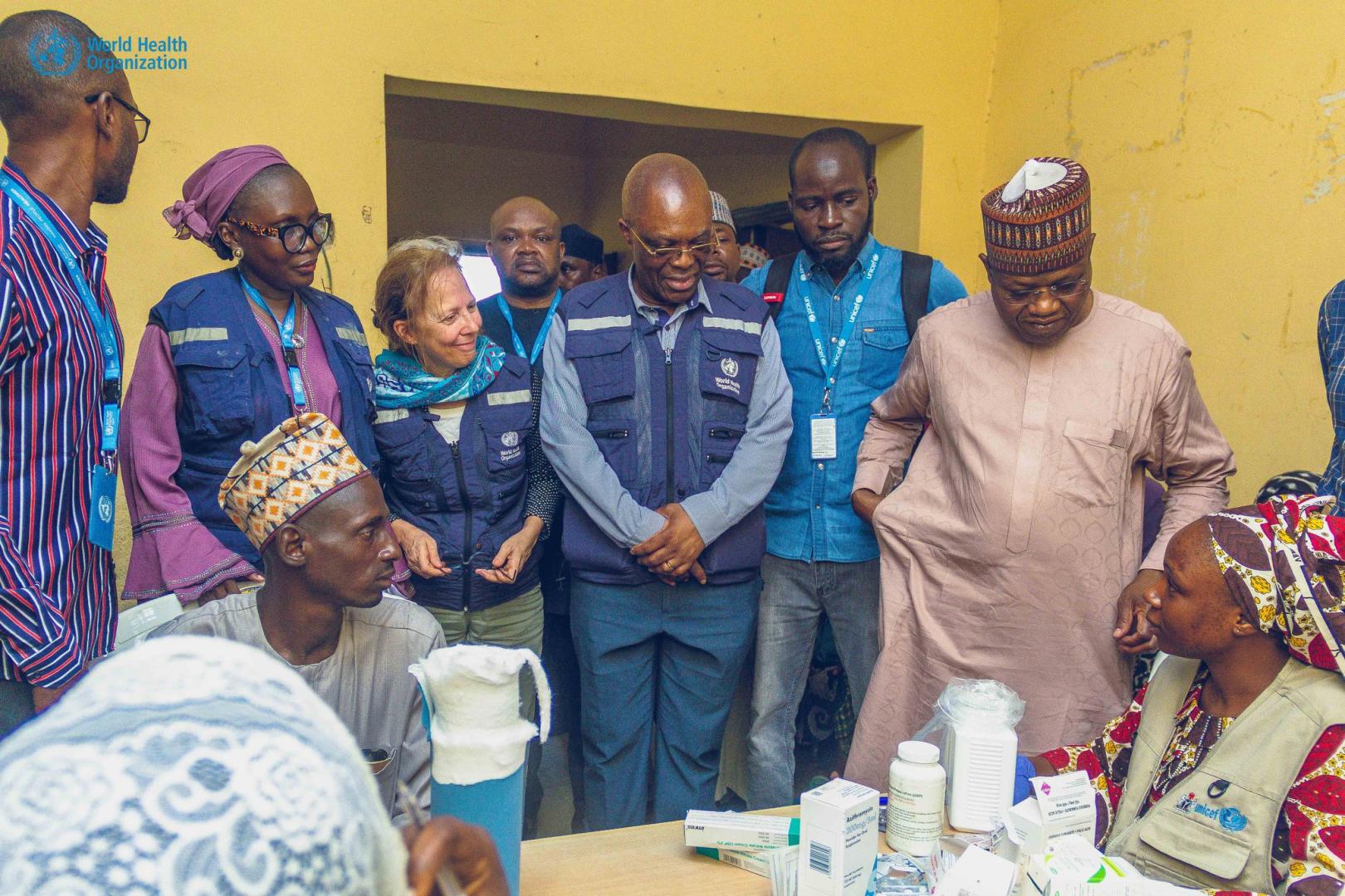 Figure 1WHO delegates led by the country rep, Dr Mulombo and the health Commissioner at the Bakasi IDP camp in Maiduguri, Borno state.