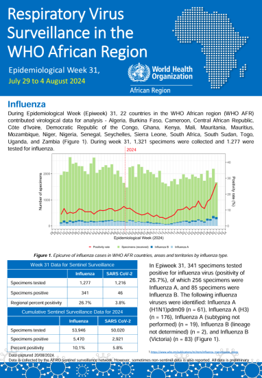 Week 31, July 29 to 4 August 2024 Influenza