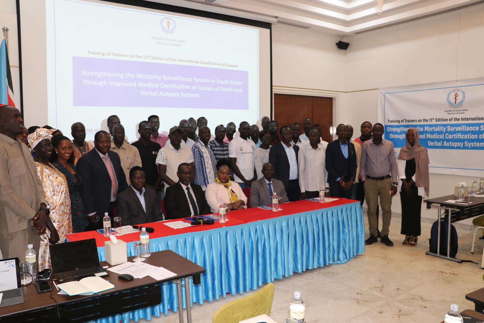 Health stakeholders pose for a group photo after the opening session of the raining of trainers on the Medical Certification of Cause of Death. 