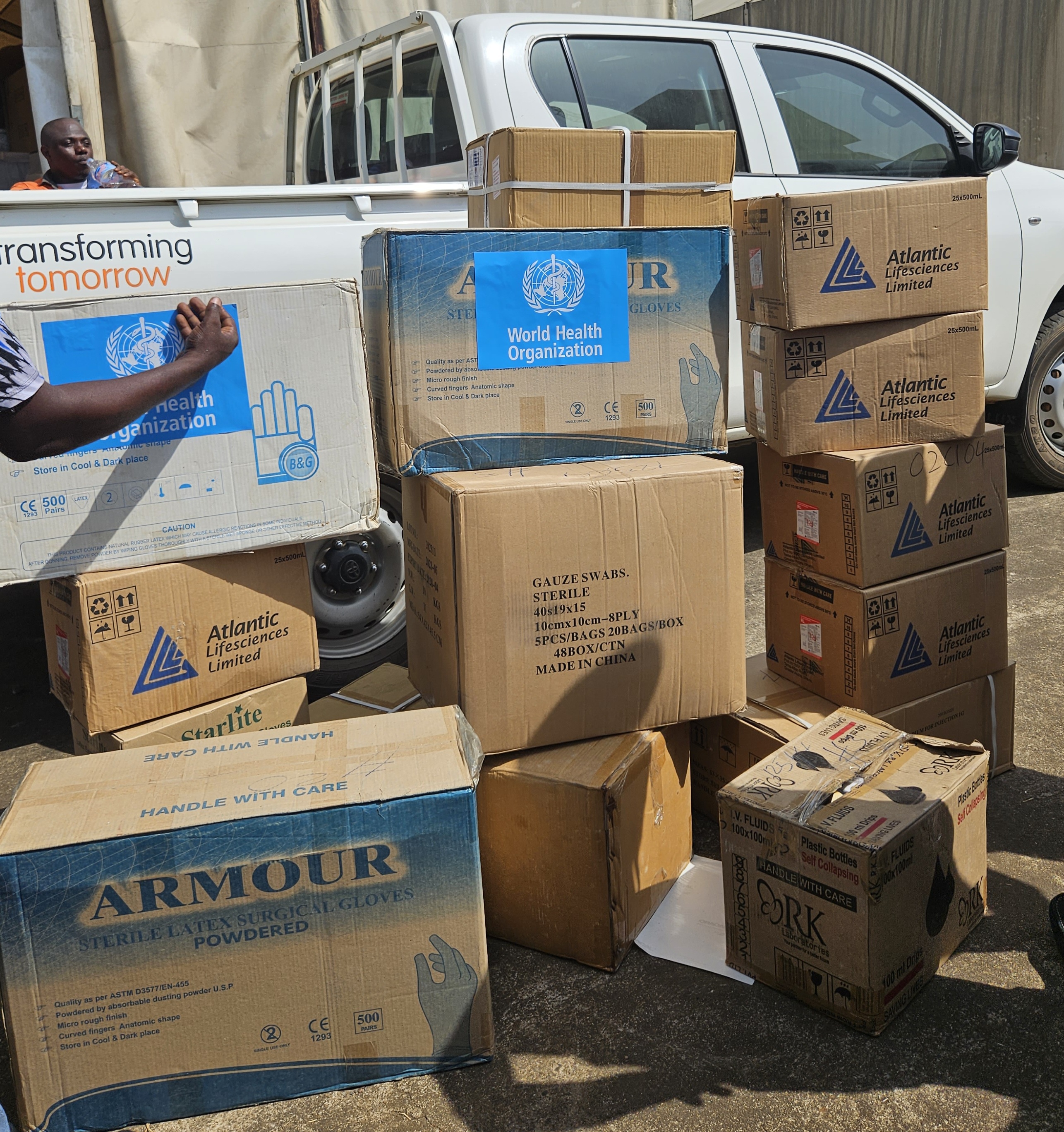 Donated emergency medical supplies to the Ministry of Health by WHO