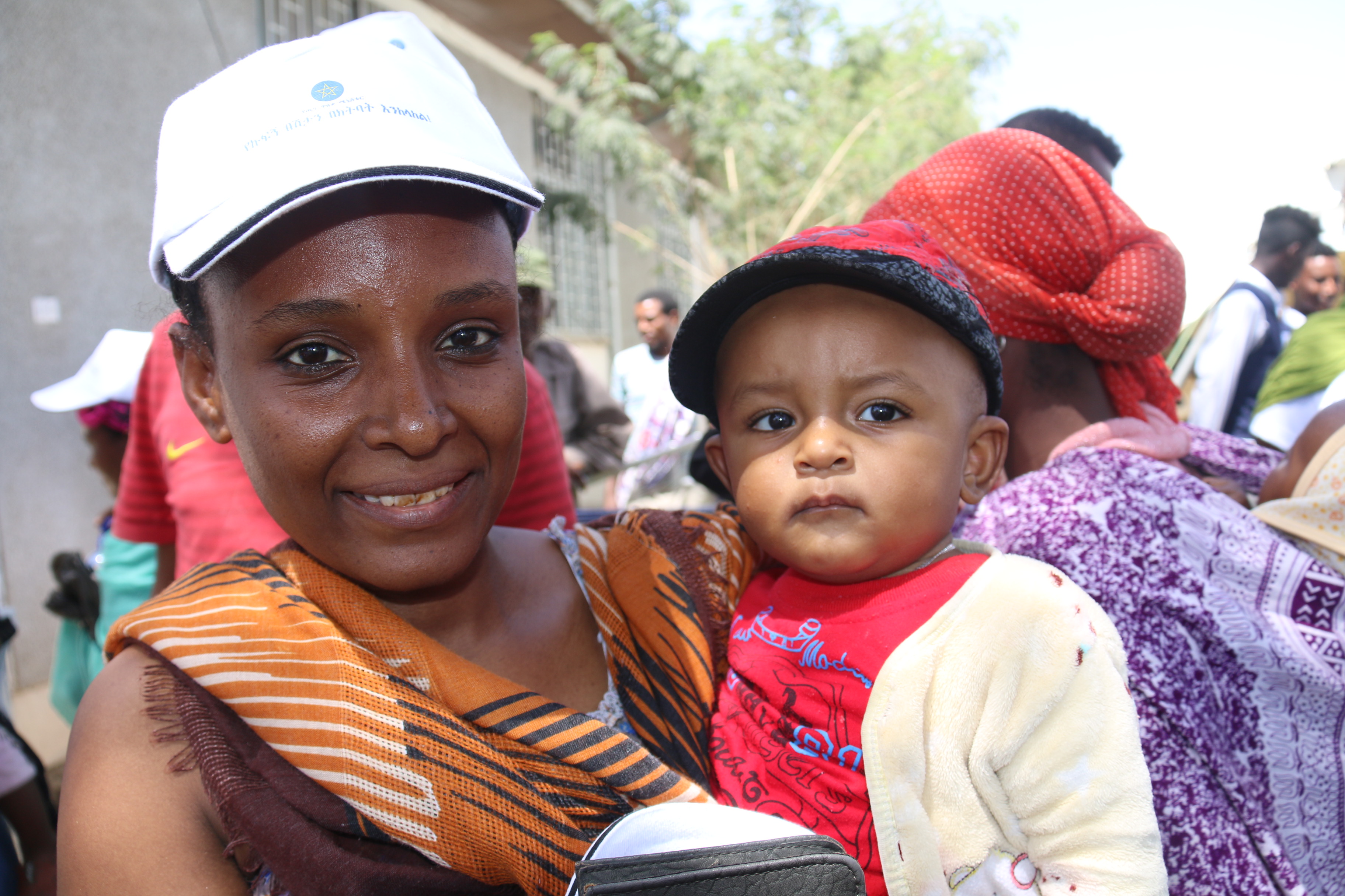 Mother with her child who have been vaccinated measles second dose during the launching