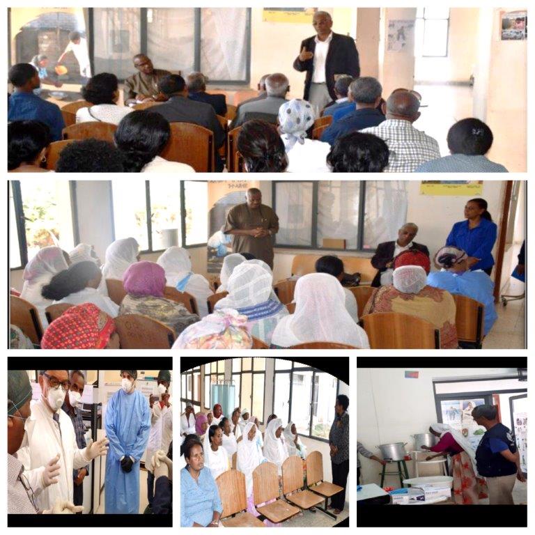 Dr Tsigereda, Director of the quarantine unit and Dr. Martins Ovberedjo facilitating session on COVID-19  with nurses and care team on  prevention measures.