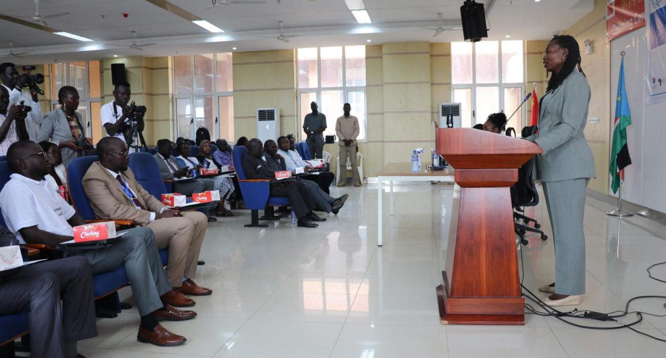 Honourable Yolanda Awel Deng, Minister of Health, addressing audience during the commemoration of World Hepatitis Day in Juba, South Sudan