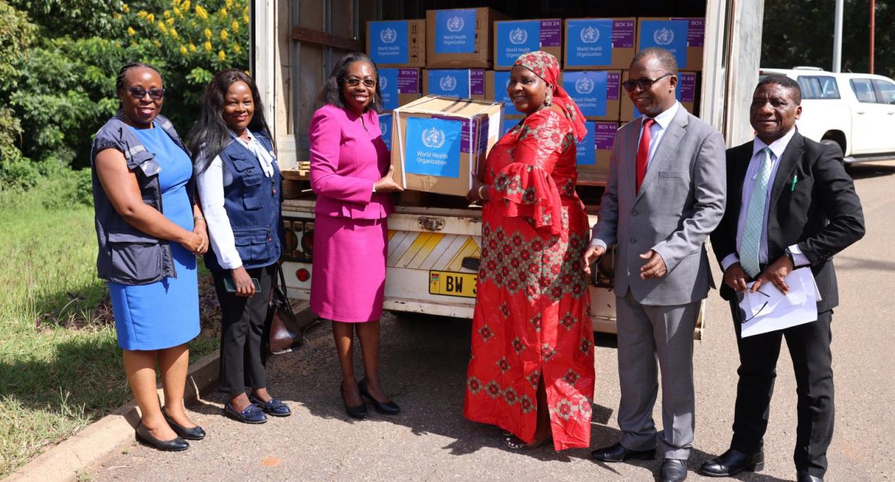 WR Malawi Dr Neema Rusibamayila Kimambo hands over the donation to Minister of Health Hon Khumbize Kandodo Chiponda