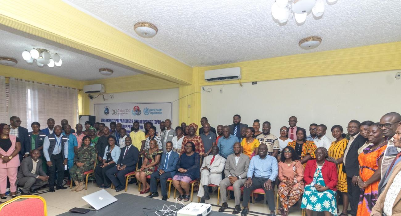 Group photo of participants at the Scoping Mission on Epidemic Preparedness and Response (EPR) Flagship Initiatives in Liberia.