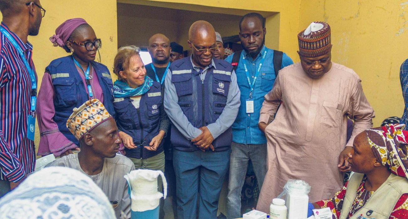 Figure 1WHO delegates led by the country rep, Dr Mulombo and the health Commissioner at the Bakasi IDP camp in Maiduguri, Borno state.