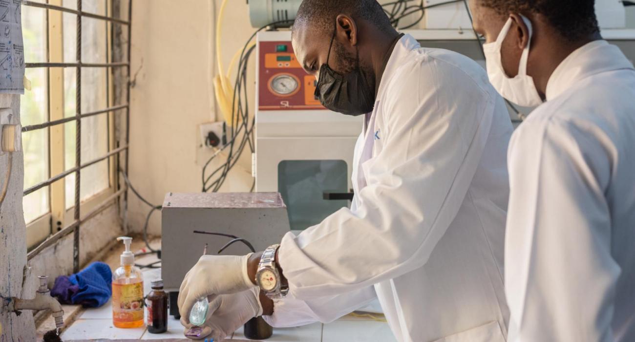 Dr Oladele applies Lugol’s iodine on a smear at the microbiology laboratory in the Department of Medical Microbiology and Parasitology at the Obafemi Awolowo University Teaching Hospitals.