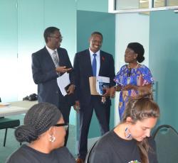 Dr Sagoe-Moses and Dr Barihuta with Madam Kiki Gbeho UN Resident Coordinator having a chat before the lecture on mental health in the workplace