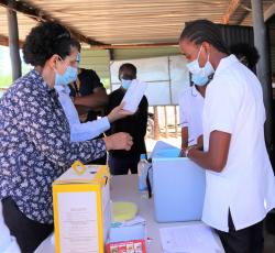 WHO team providing support and guidance to a COVID-19 mobile team in Gobabis, Omaheke Region 